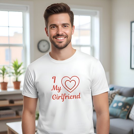 I Love My Girlfriend Red Hearts Calligraphy Script T-shirt