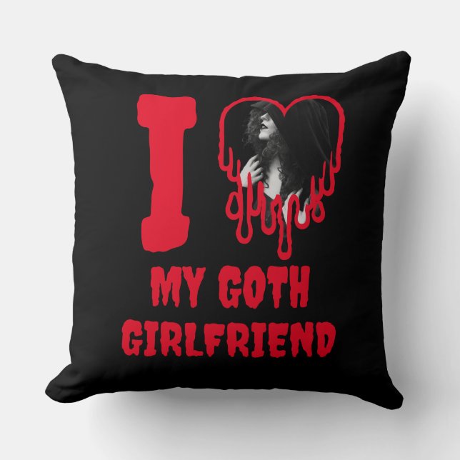 I Love My Goth Girlfriend Dripping Red Heart Photo Kussen (Voorkant)