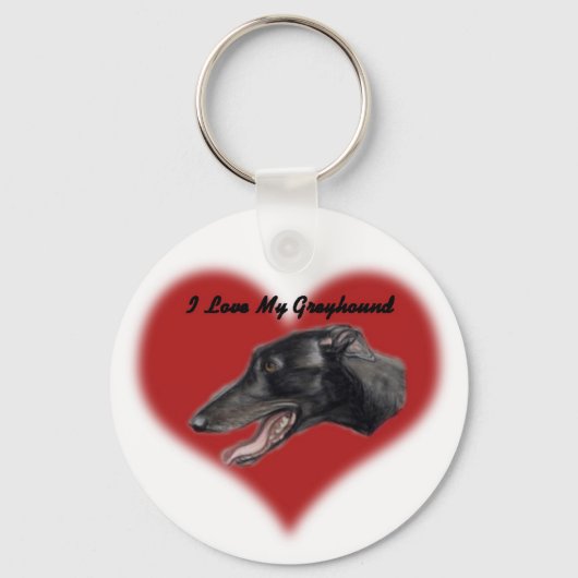 "I Love My Greyhound"Dog Art Sleutelhanger (Voorkant)