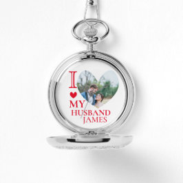 I Love My Husband Custom Heart Photo Horloge