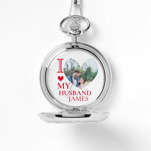 I Love My Husband Custom Heart Photo Horloge (Voorkant)