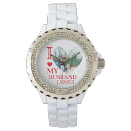 I Love My Husband Custom Heart Photo Horloge