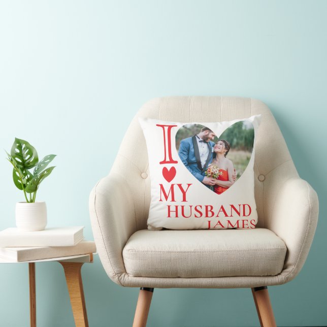I Love My Husband Custom Photo Heart Kussen (Stoel)