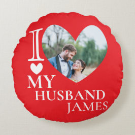 I Love My Husband Custom Photo Heart Rond Kussen