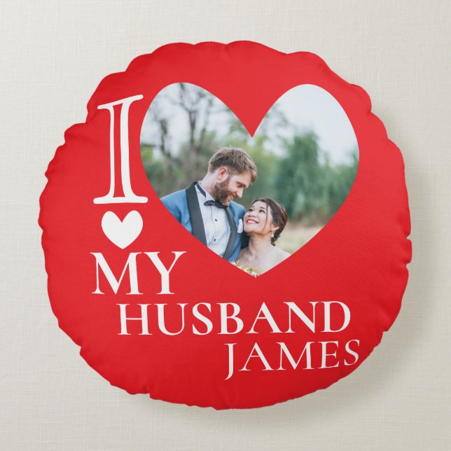 I Love My Husband Custom Photo Heart Rond Kussen (Voorkant)