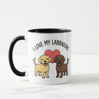 I Love My Labradors Mug – Cute Yellow & Chocolate  Mok