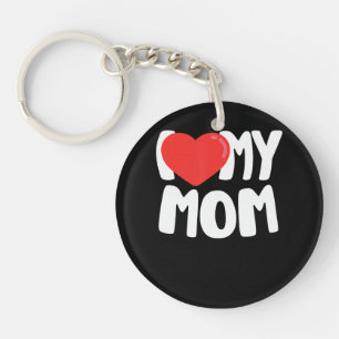 I Love My Mom T-shirt met groot rood hartIk hou va Sleutelhanger