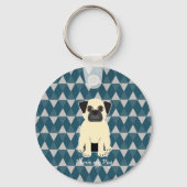 I love my Pug, Blue diamonds pattern Sleutelhanger (Voorkant)