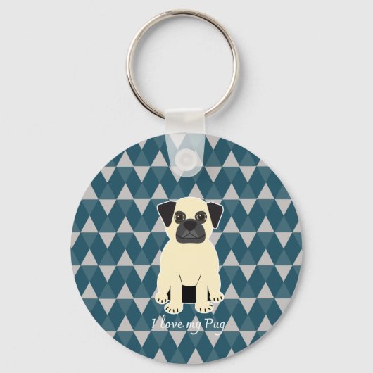 I love my Pug, Blue diamonds pattern Sleutelhanger (Voorkant)