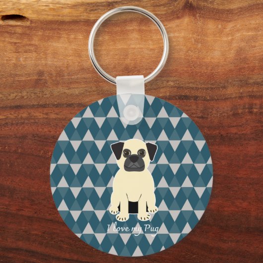 I love my Pug, Blue diamonds pattern Sleutelhanger (Achterkant)
