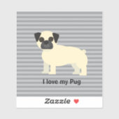 I love my Pug Gray Lined Sticker (Vel)