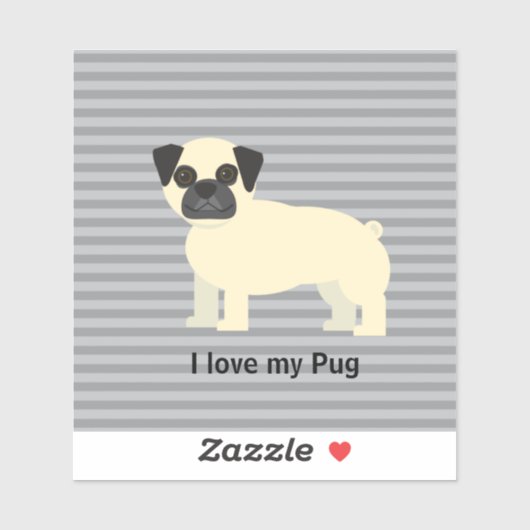 I love my Pug Gray Lined Sticker (Vel)