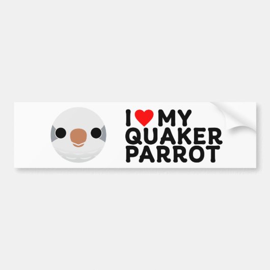 I LOVE MY QUAKER PARROT – grey Bumpersticker (Voorkant)
