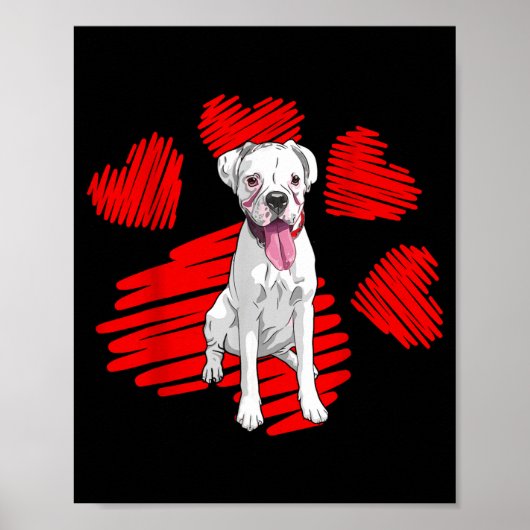 I Love My White Boxer Dog Paw Heart Valentines Day Poster (Voorkant)