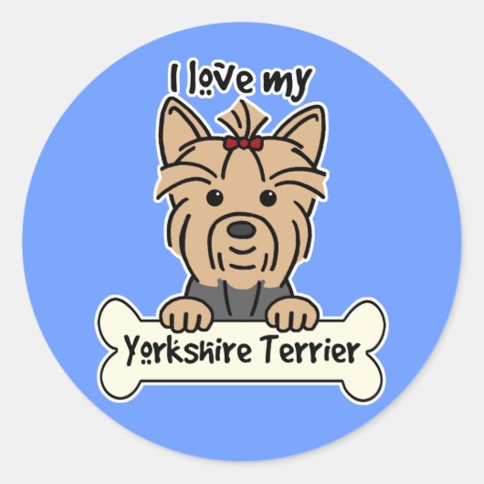 I Love My Yorkshire Terrier Ronde Sticker (Voorkant)