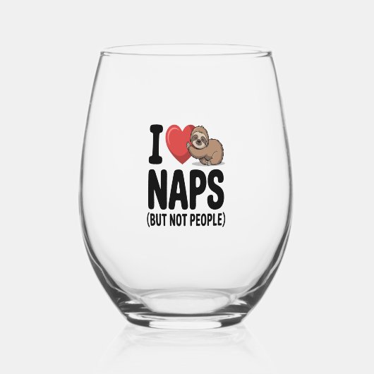 I Love Naps Cute Sloth Heart Wijnglas Zonder Voet (Voorkant)