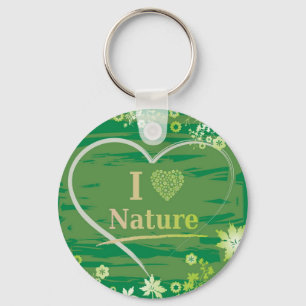 I Love Natuur Heart Text and Flowers - Green Sleutelhanger