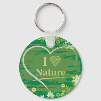 I Love Natuur Heart Text and Flowers - Green Sleutelhanger