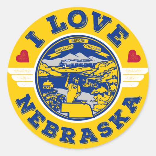 I Love Nebraska State Flag and Map Ronde Sticker (Voorkant)