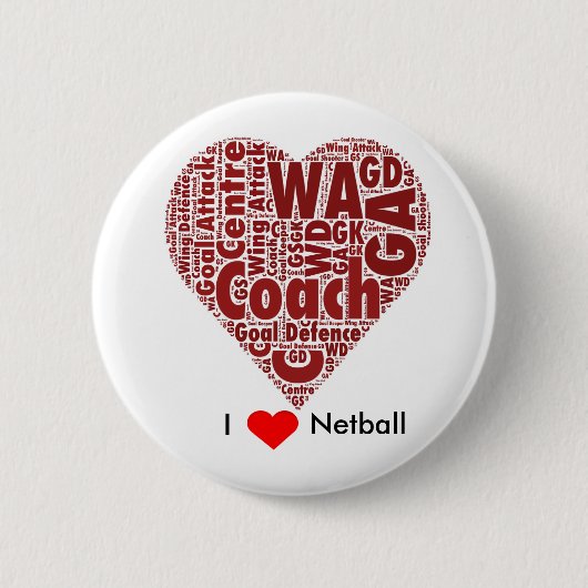I Love Netball Word Art Design Ronde Button 5,7 Cm (Voorkant)