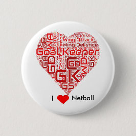 I Love Netball Word Art Design Ronde Button 5,7 Cm