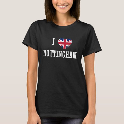 I Love Nottingham England Union Jack Flag Heart En T-shirt (Voorkant)