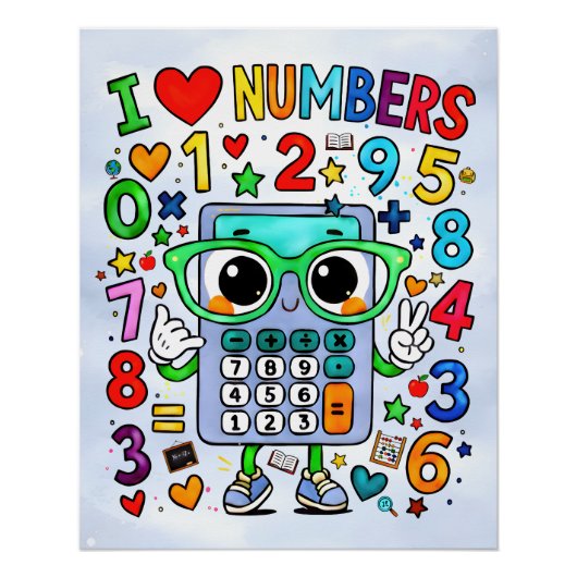 I Love Numbers Cute Calculator Math Design Perfect Poster (Voorkant)