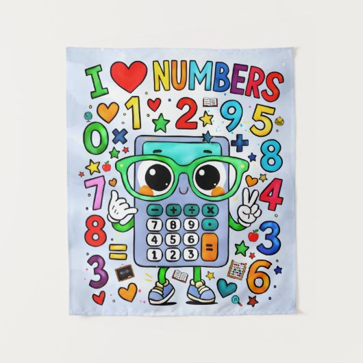 I Love Numbers Cute Calculator Poster for Kids Wandkleed (Voorkant)