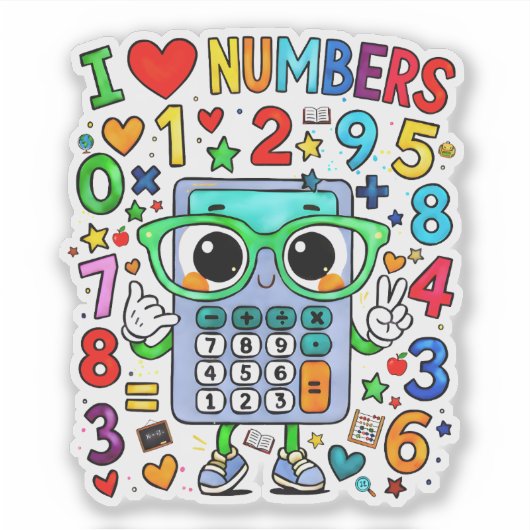 I Love Numbers Cute Math Sticker for Kids (Voorkant)