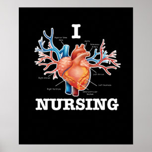 I Love Nursing Heart Anatomy Medical Poster