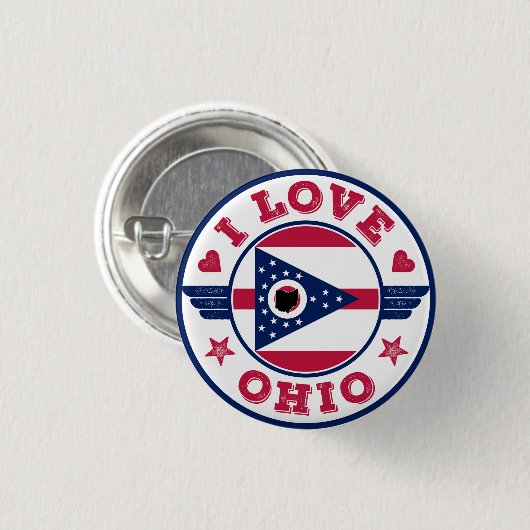 I Love Ohio State Flag and Map Ronde Button 3,2 Cm (Voorkant /achterkant)