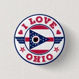 I Love Ohio State Flag and Map Ronde Button 3,2 Cm