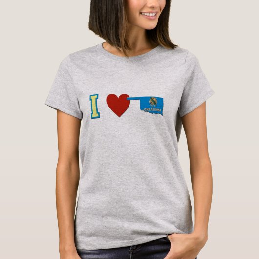 I Love Oklahoma Peace Sign Heart State Shaped Flag T-shirt (Voorkant)