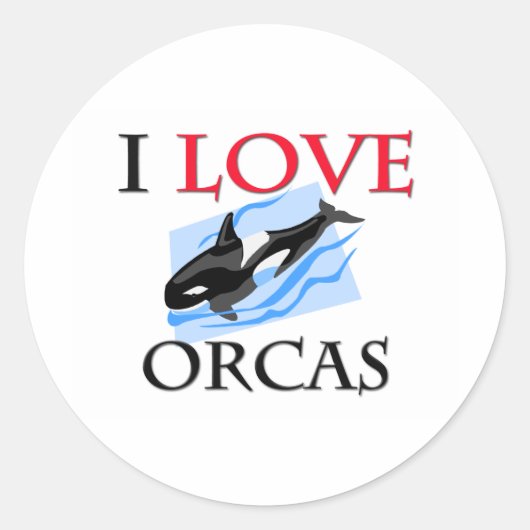 I Love Orcas Ronde Sticker (Voorkant)