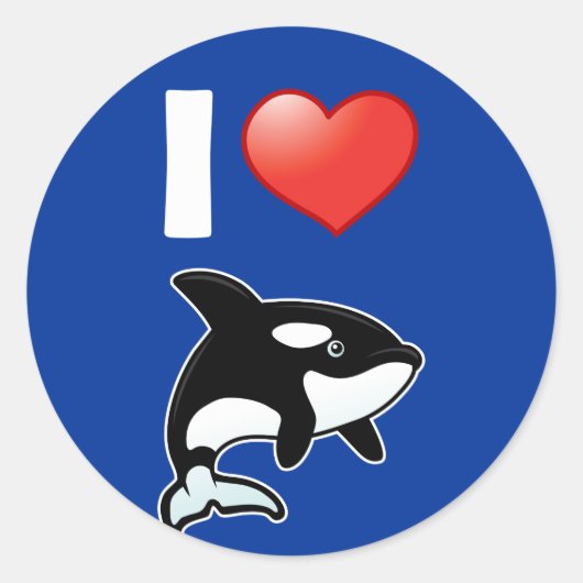 I Love Orcas Ronde Sticker (Voorkant)