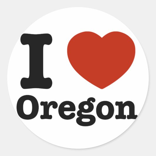 I Love Oregon Ronde Sticker (Voorkant)