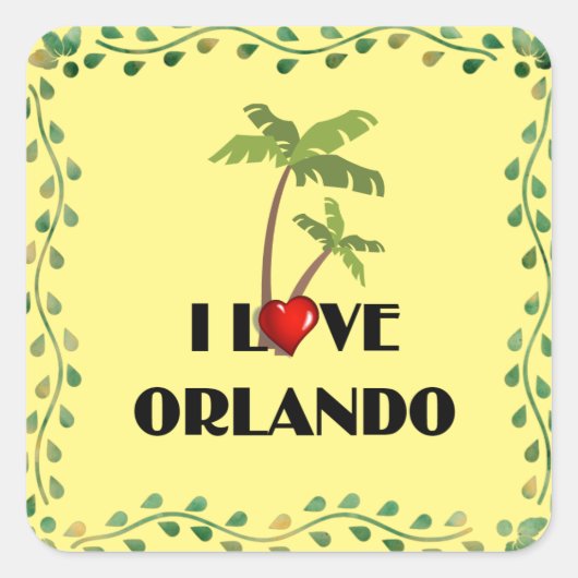 I Love Orlando, tropisch design Vierkante Sticker (Voorkant)