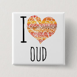 I Love Oud Oranje Mandala Heart Vierkante Button 5,1 Cm