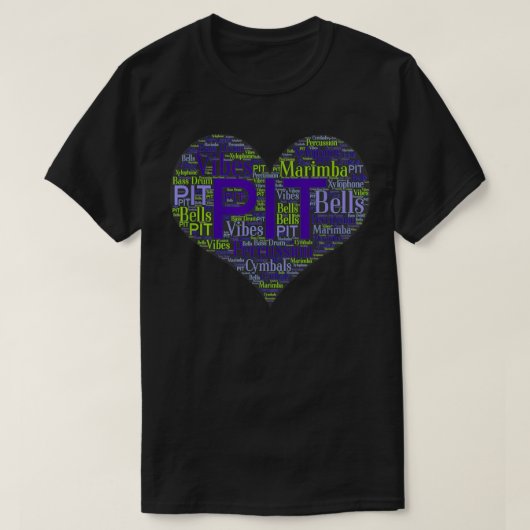 I Love P Marching Band Percussion Heart Word Cloud T-shirt (Design voorkant)