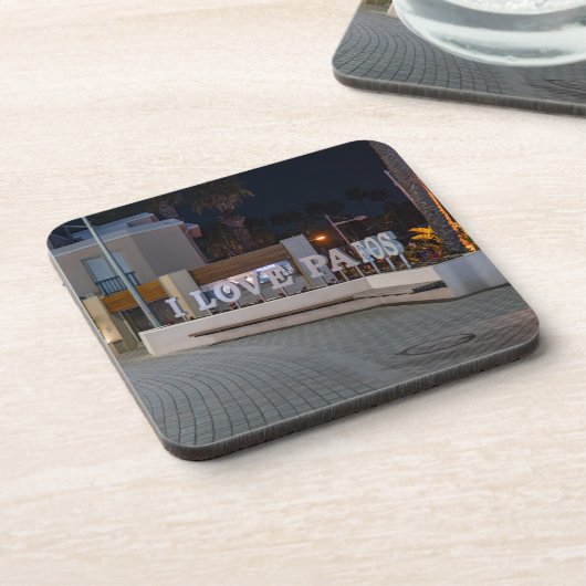 I Love Pafos teken 's nachts Bier Onderzetter (Linkerzijde)