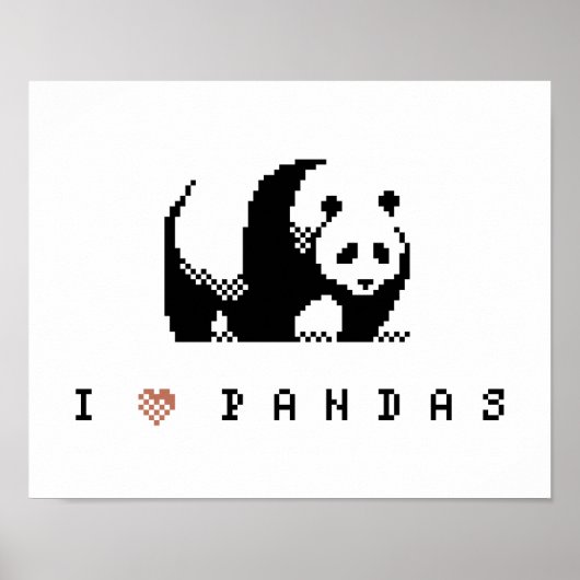 I Love Pandas Pixel Art Poster (Voorkant)