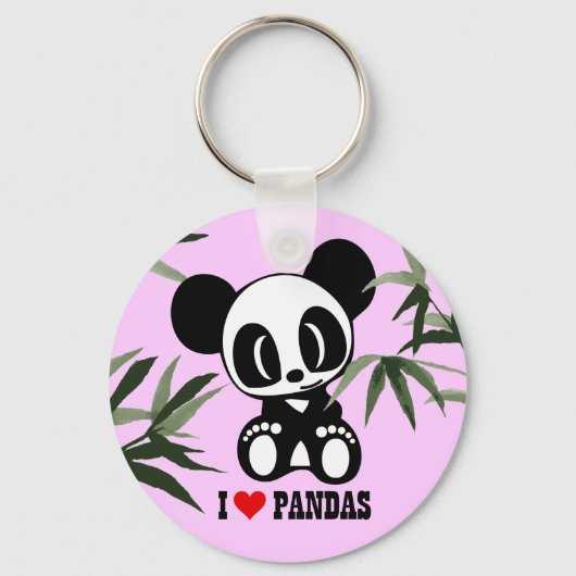 I Love Pandas - Roze Sleutelhanger (Voorkant)