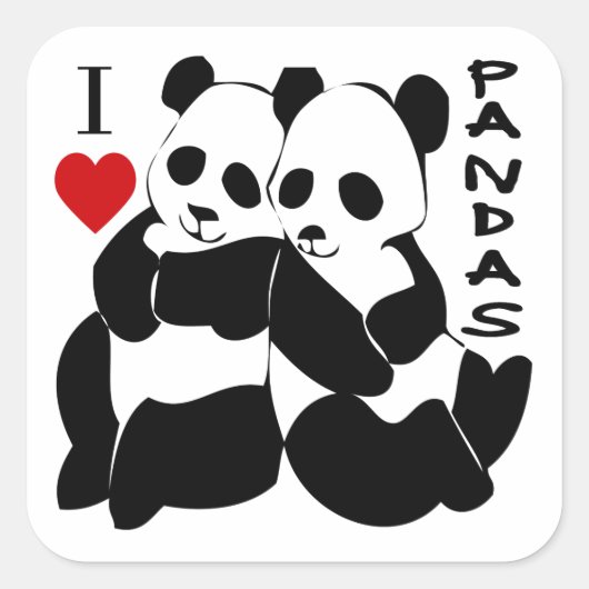 I Love Pandas Vierkante Sticker (Voorkant)