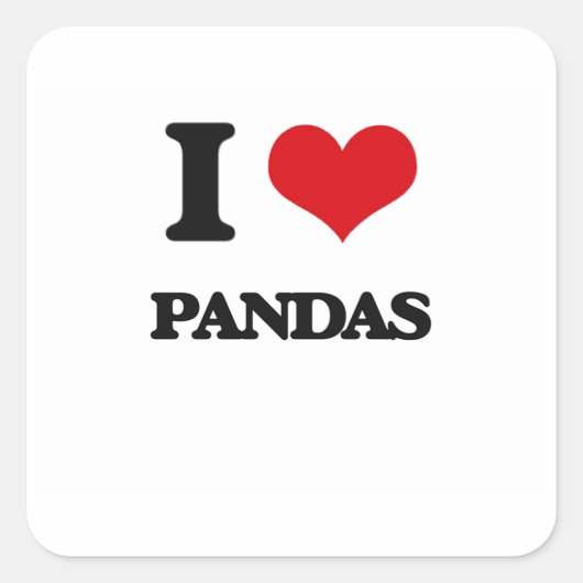I Love Pandas Vierkante Sticker (Voorkant)