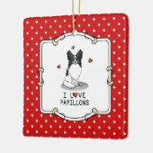 I Love Papillons (white & black) Hearts Dogs Cute Keramisch Ornament (Links)