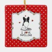 I Love Papillons (white & black) Hearts Dogs Cute Keramisch Ornament (Voorkant)