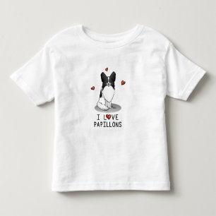 I Love Papillons (white & black) Hearts Dogs Cute Kinder Shirts