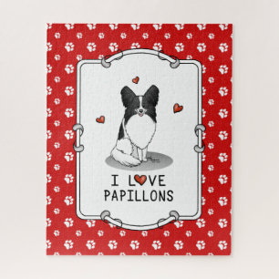I Love Papillons (white & black) Hearts Dogs Cute Legpuzzel