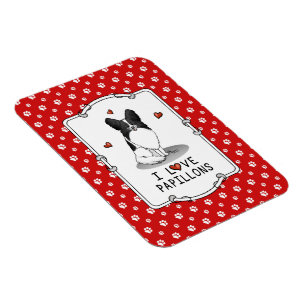 I Love Papillons (white & black) Hearts Dogs Cute Magneet