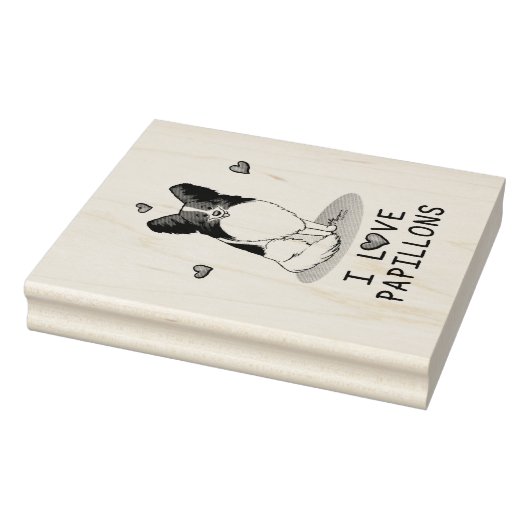 I Love Papillons (white & black) Hearts Dogs Cute Rubberstempel (Stempel)